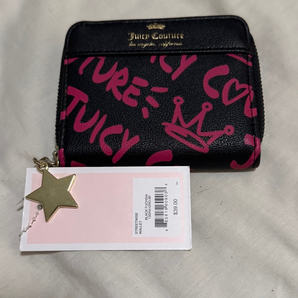 Juicy Couture Black and Pink Graffiti Wallet